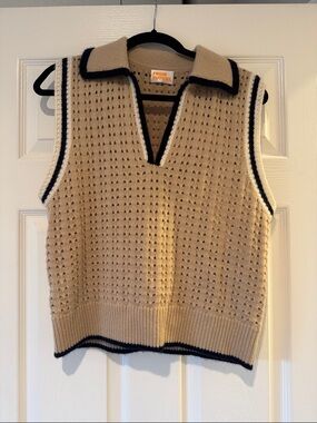 From Future Cream V-Neck Sleeveless Sweater with Navy Trim